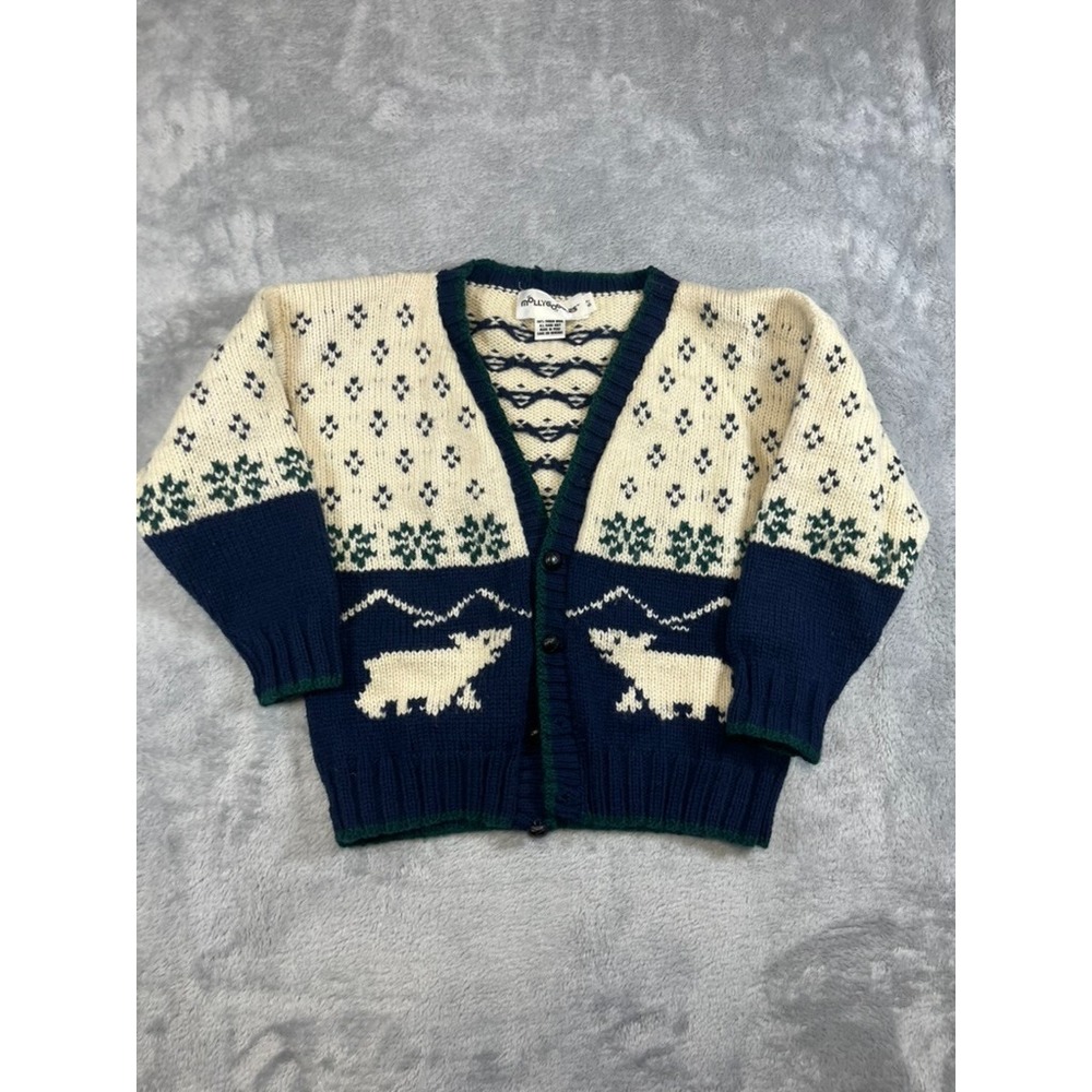 VTG Molly Goggles hand-knit polar bear cardigan sweater Wool Size 6-7